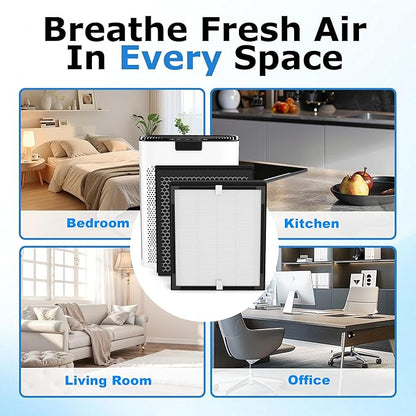 3 Pack KJ190L Filter Replacement Compatible with MOOKA KJ190L Air Purifier for Large Room, 3 Stage Filtration for Pollen Dust, 3 High-Efficiency Filters & 6 Washable PreFilters