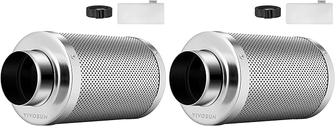 VIVOSUN 6 Inch Air Carbon Filter Smelliness Control with Australia Virgin Charcoal for Inline Duct Fan, Grow Tent, Pre-Filter Included, Reversible Flange 6"x 16" (Pack of 2)