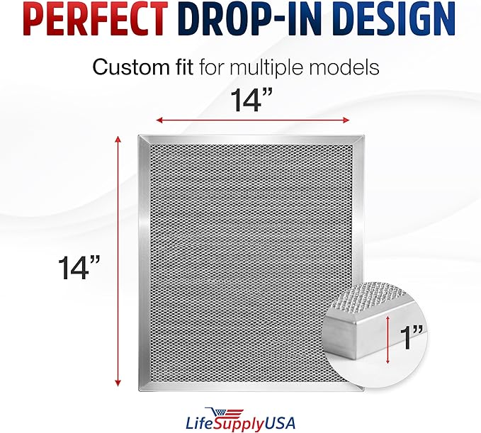 14x14x1 Electrostatic Air Filter, MERV 8, Washable, Reusable Furnace AC/HVAC Filter, Energy Saving, Easy to Clean, Long-Lasting by LifeSupplyUSA