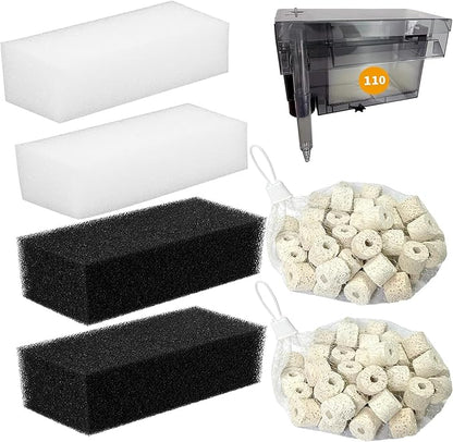 2 Set of 3-Stage Filtration Replacement for Fluval AquaClear 110/500 Filter Media Kit with Ceramic Media, Carbon, Foam, Filter Media Kit for 60-110 Gallon Fish Tank Aquariums