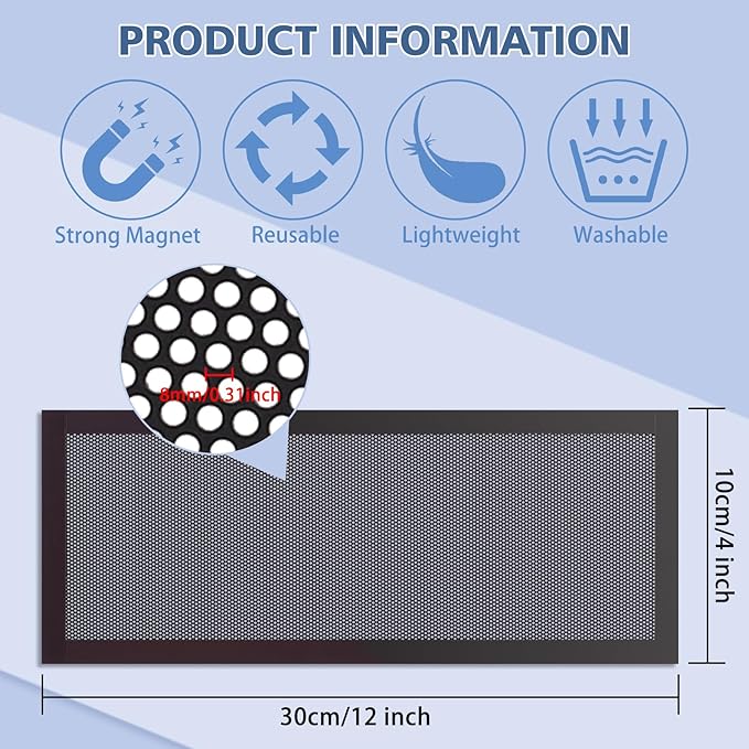 8 Pack Strong Magnetic Floor Vent Cover - PVC Mesh Register for Wall Ceiling Floor Catch Debris Hair Insect (Black, 4 x 10 Inch)