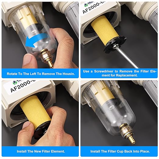 TAILONZ PNEUMATIC 1/4 Inch NPT 2 in 1 Air Filter Pressure Regulator Combo Piggyback, Air Tool Compressor Filter with Gauge AF2000+AR2000