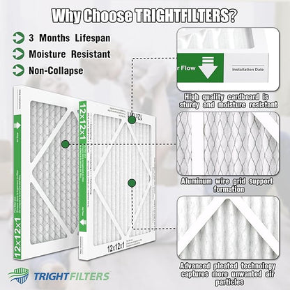12x12x1 Air Filter 6 Pack, Durable MERV 8 Pleated Home HVAC AC Furnace Filters, Lightweight Compact Air Conditioner Filter Replacement