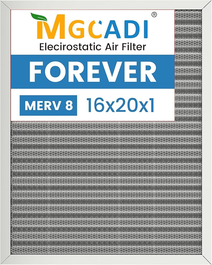 16x20x1 HVAC Furnace Air Filter, Lasts a Lifetime, Washable, Merv 8, the Last HVAC Filter You Will Ever Buy, Breathe Safely at Home or in the Office,Actual Size:15.5x19.5x0.82 Inch)