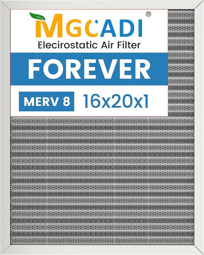 16x20x1 HVAC Furnace Air Filter, Lasts a Lifetime, Washable, Merv 8, the Last HVAC Filter You Will Ever Buy, Breathe Safely at Home or in the Office,Actual Size:15.5x19.5x0.82 Inch)