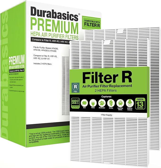 Durabasics 2 Pack of HEPA Filters Compatible with Honeywell Air Purifier Replacement Filters, Replacement for Honeywell Filter R, HEPA Filter R, HPA200, HPA 200, HRF-R1 & HRF-R2