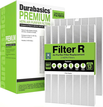 Durabasics 2 Pack of HEPA Filters Compatible with Honeywell Air Purifier Replacement Filters, Replacement for Honeywell Filter R, HEPA Filter R, HPA200, HPA 200, HRF-R1 & HRF-R2