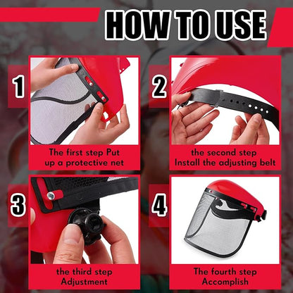 Amylove 6 Pcs Safety Face Shield with Mesh Weed Whacking Face Shield Masks Chainsaw Gardening Weed Mover Protection (Red)