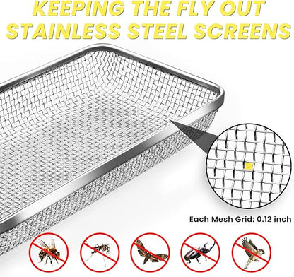 SheeChung RV Furnace Vent Screen, Flying Insect Screen Water Heater Cover for Camper, 7.5 x 4.1 x 1.3 Inch and RV Water Filter with Brass 90 Degree Hose Elbow and Flexible Hose Protector
