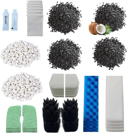 42 Pack Filter Media Kit for Fluval 306/307 Canister Filters - 2 Full Replacement Sets, Bio Foam, Ceramic Rings, Activated Carbon & Polishing Pads