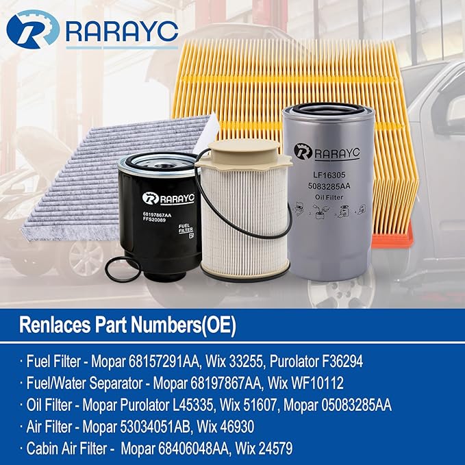 6.7L Cummins Fuel Filter Kit | Replacement for 2013-2018 Dodge Ram 2500 3500 4500 5500 6.7L | Replaces# 68197867AA 68157291AA 5083285AA Air Filter 53034051AB Cabin Air Filter 68406048AA