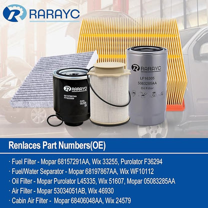 6.7L Cummins Fuel Filter Kit | Replacement for 2013-2018 Dodge Ram 2500 3500 4500 5500 6.7L | Replaces# 68197867AA 68157291AA 5083285AA Air Filter 53034051AB Cabin Air Filter 68406048AA