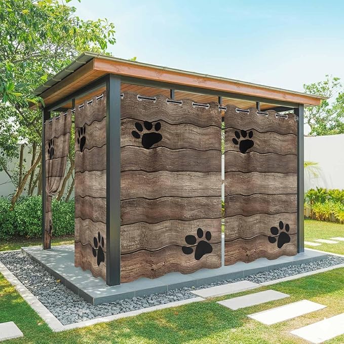 Wood Grain Outdoor Curtains for Patio Claws Animals Wooden Brown Vintage Waterproof Outside Curtains with Grommet Top Weatherproof Curtain for Cabana Pergola Gazebo, 2 Pack, 54" W x 95" L