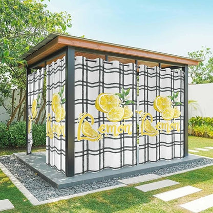 Lemon Outdoor Curtains for Patio Lemon Leaves Summer Plaid Buffalo Waterproof Outside Curtains with Grommet Top Weatherproof Curtain for Cabana Pergola Gazebo, 1 Panel, 54" W x 108" L