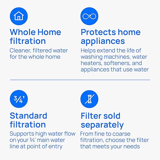 Culligan HF-150A Whole House Water Filter Housing - 3/4" Inlet/Outlet, Standard Duty, Sediment Filtration System, UV-Resistant Opaque Design, Pressure Relief Valve, NSF Certified