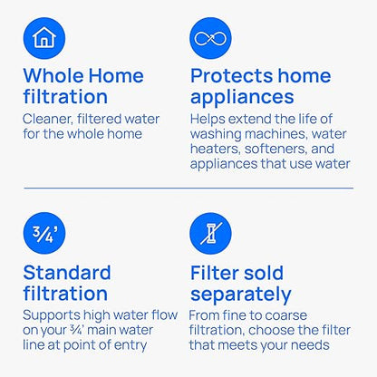 Culligan HF-150A Whole House Water Filter Housing - 3/4" Inlet/Outlet, Standard Duty, Sediment Filtration System, UV-Resistant Opaque Design, Pressure Relief Valve, NSF Certified