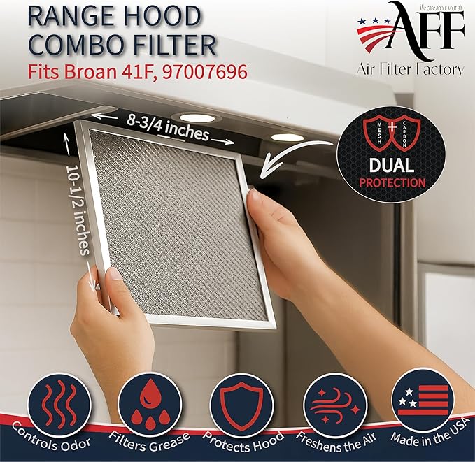 Air Filter Factory Range Hood Filter Replacement For 41F, 97007696, 97005687 Fits Broan Nutone Ductless Exhaust Fan Filter - 8.75 X 10.5 X .44 Inches Grease Mesh Carbon Kitchen Screen