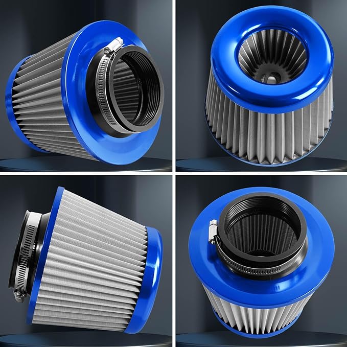 3" 76mm Universal High Flow Cold Air Intake Air Filter Upgraded Stainless Steel Cone Filter(Blue)
