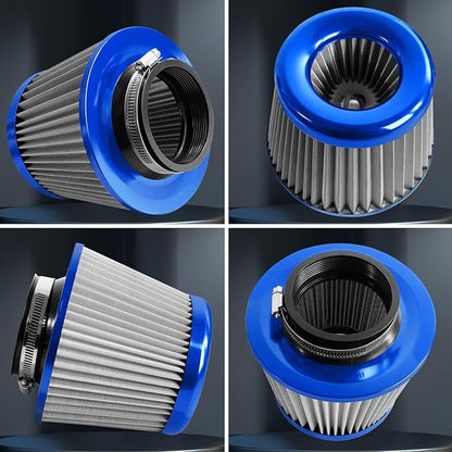 3" 76mm Universal High Flow Cold Air Intake Air Filter Upgraded Stainless Steel Cone Filter(Blue)