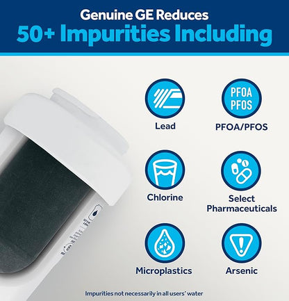 GE MWF™ Refrigerator Water Filter, Genuine Replacement Filter, Certified to Reduce Lead, Microplastics, PFOA/PFOS, and 50+ Other Impurities, Compatible with GE Appliances Brands, Pack of 1
