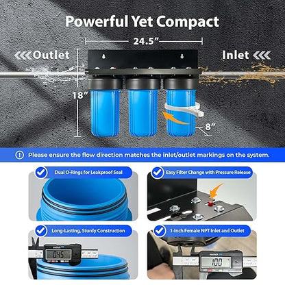 iSpring WGB31B-PF Whole House Water Filter System, SGS-Tested to Remove up to 99% PFAS, 3-Stage Filtration Reduces Sediment, Chlorine, Taste & Odor, 10-Inch Filters, 1" Inlet/Outlet