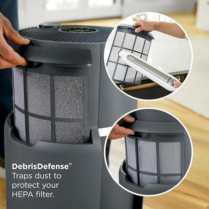 Shark Air Purifier for Home, NeverChange Max, 1,300 sq. ft. for Large Room, Kitchen, Home Office, HEPA-Exceeding Filter, Captures Pollutants, Pet Dander, Dust, Odor, Smoke, and More, HP301, Grey