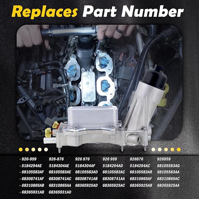 926-876 926-959 Upgraded Aluminum Engine Oil Filter Housing with Oil Cooler Fit for 2011-2016 Dodge Journey Charger Challenger Caravan Durango Avenger Jeep Wrangler Cherokee Chrysler 200 300 3.6L
