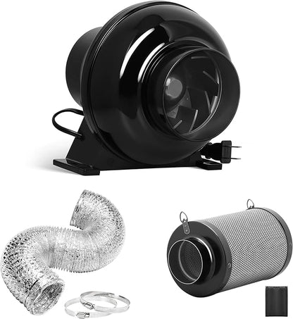 iPower 4 Inch 195 CFM Inline Fan, Air Carbon Filter and 8 Feet Ducting, Circulation Vent Blower Kits for Grow Tent Ventilation, Low Noise