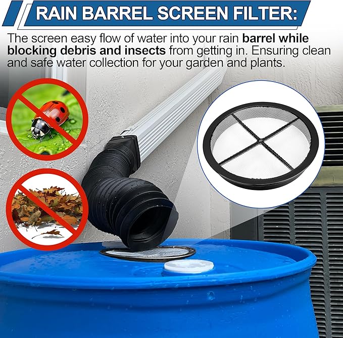 Rain Barrel Screen for Rain Barrel, 6 Inch Rain Barrel Cover for Rain Water Collection Barrel Diverter System, Rain Barrel Kit Vent Keep Mosquitos and Debris Out of Rain Barrels - Rain Barrel Parts