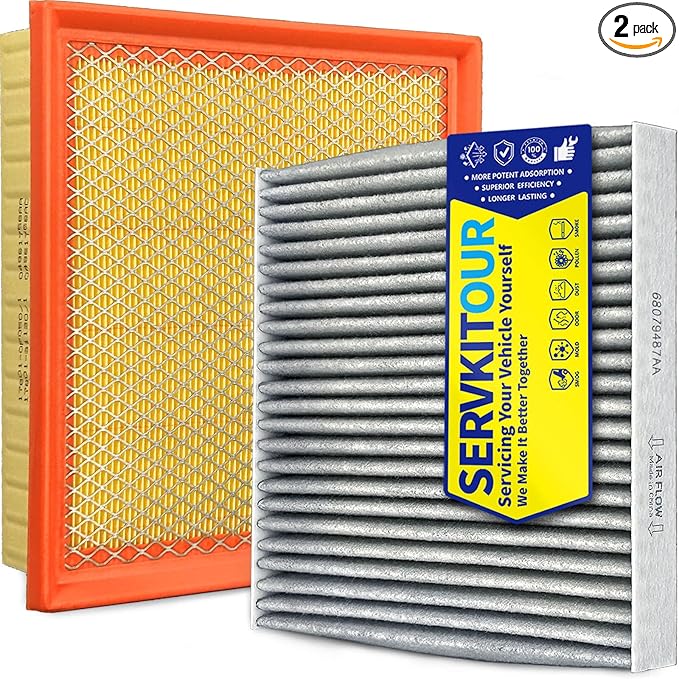 Cabin Engine Air Filter Set for Grand Cherokee (2011-2021) 3.6L/5.7L/6.4L, for Durango (2011-2025), (Not Fit for 3.0L/6.2L, Not for Grand Cherokee L) Replace 4861756AA, 68079487AA
