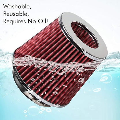 Cartman Clamp-On Engine Air Filter, Fit Intake Tube with 3/3.5/4in Diameter, Premium High Performance Replacement Filter, Washable and Reusable, Round Tapered, Red