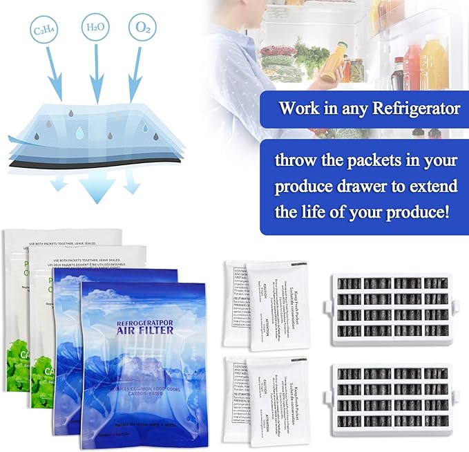 AMI PARTS W10311524 AIR1 Fresh Flow Air Filter & W10346771A Produce Preserver Replacement Compatible with Refrigerator (Pack of 2 Each)