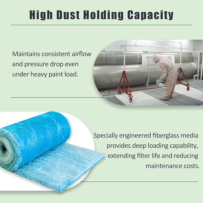 Fiberglass Paint Booth Filter Roll for Spray Booth 18-Gram Blue 200ft (48" x 200ft)