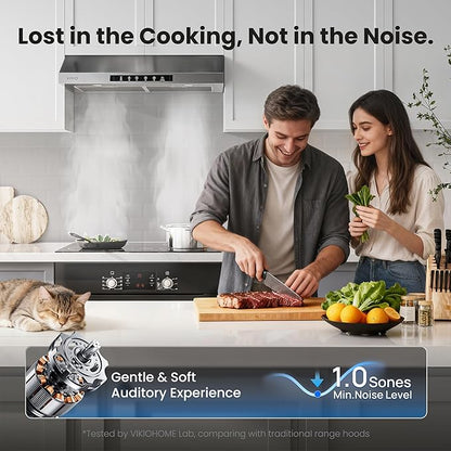 30 Inch Under Cabinet Range Hood, 900CFM Fast Venting Ducted, Kitchen Hood With 3 Speed Gesture Sensing & Touch Control, Stainless Steel Stove Vent Hood With Reusable 5-Layer Baffle Filters
