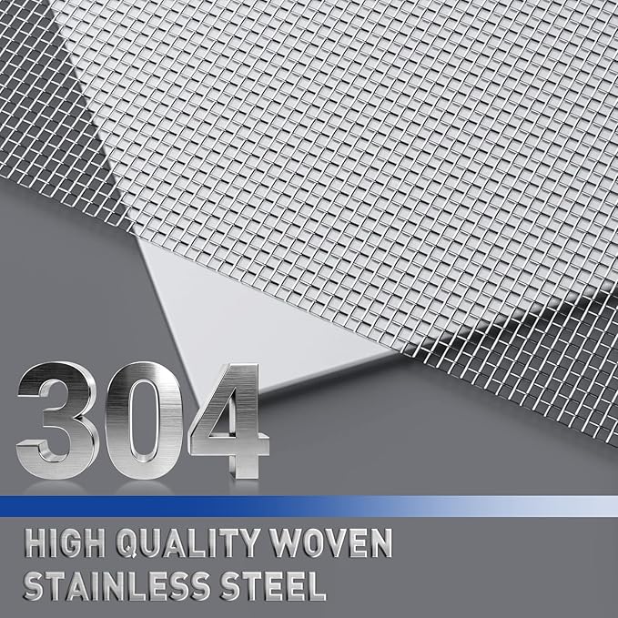 MAGZO 304 Stainless Steel Mesh Screen Roll 47in x 10ft - 22 Mesh Pet Proof Metal Window Screen Replacement, Screen Door Mesh for Patio,Porch,Pet,Cage,Vent Cover,Filter,Gutter Guard,Rodent Protection