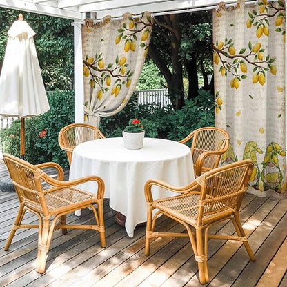 Summer Gnome Outdoor Curtains for Patio Gnome Lemon Leaf Vintage Waterproof Outside Curtains with Grommet Top Weatherproof Curtain for Cabana Pergola Gazebo, 1 Panel, 54" W x 108" L