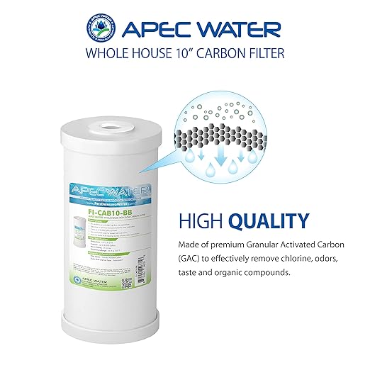 APEC Water Systems CB1-CAB10-BB Whole House Carbon Water Filter with 10" Home Filtration System, White