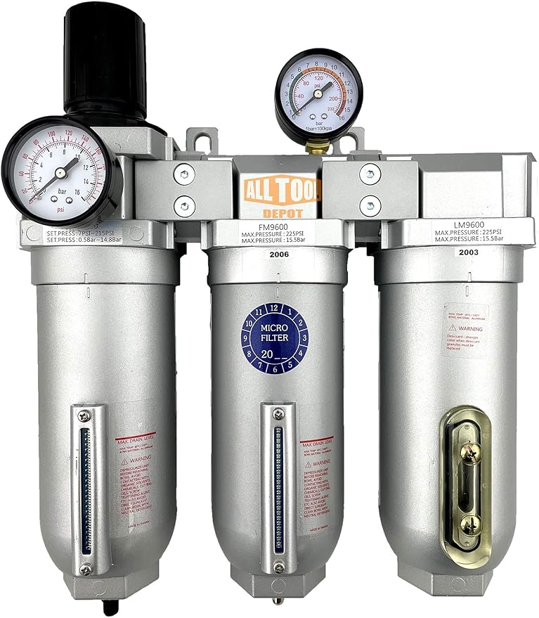 3/4" NPT SUPER DUTY Industrial Grade Filter Regulator Coalescing Desiccant Dryer System For Compressed Air Lines, Metal Bowls, Great For Paint Spray And Plasma Cutter (AUTO DRAIN)