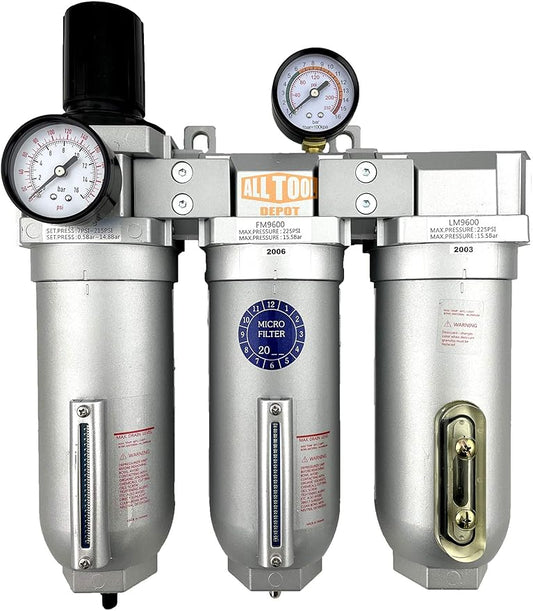 1" NPT SUPER DUTY Industrial Grade Filter Regulator Coalescing Desiccant Dryer System For Compressed Air Lines, Metal Bowls, Great For Paint Spray And Plasma Cutter (AUTO DRAIN)