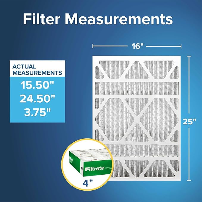 Filtrete 16x25x4 Slim Fit AC Furnace Air Filter, MPR 700, MERV 8, Fits Carrier, Capture Dust, Pollen & Pet Dander Reduction, 2-Pack (Actual Size 15.5x24.5x3.75 in)
