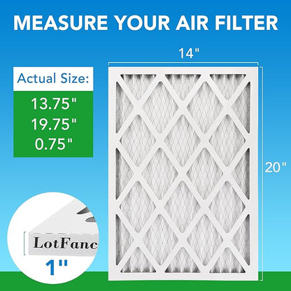 LotFancy 14x20x1 Air Filter MERV 8 6-Pack, Electrostatic Pleated Furnace & AC Filter, Captures Dust, Pet Hair, Pollen, Actual Size: 13.75"x19.75"x0.75"