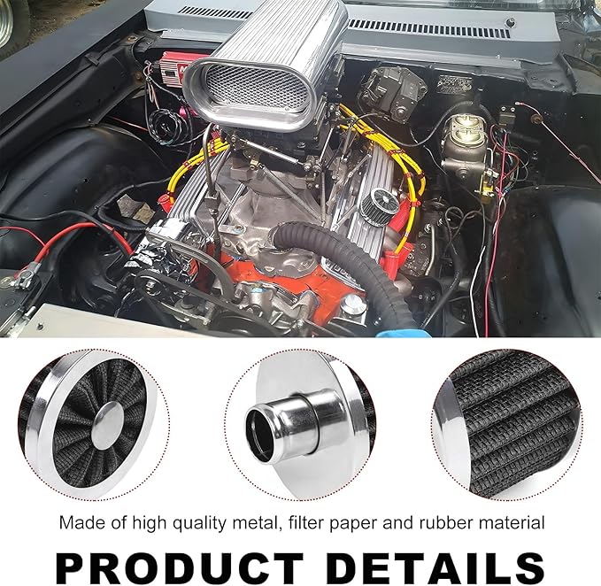 Air Intake Filter, 23MM High Flow Air Filter Cold Breather Turbo Vent Cleaner, Air Filter Vent Cleaner Compatible with Car and Motorcycle, Universal Car Accessories (Black)