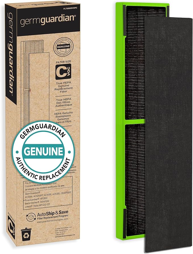 GermGuardian Filter C Toxin Clear HEPA Genuine Replacement Filter, Removes 99.97% of Pollutants, Common VOCs, Household Toxins, for AC5000, AC5250, AC5300, AC5350, CDAP5500, Black/Green, FLT5000VO