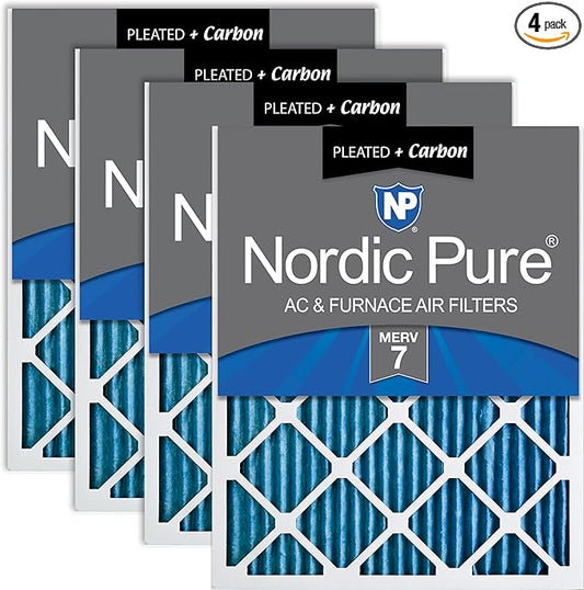Nordic Pure 16x30x1 (Actual Size: 15 3/4 x 29 11/16 x 3/4) Pleated Air Filters MERV 7 Plus Carbon 4 Pack