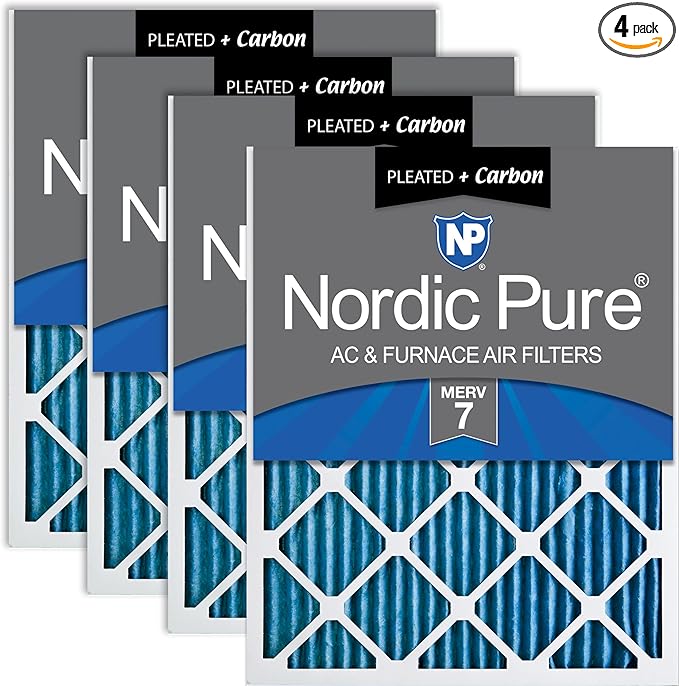 Nordic Pure 12x20x1 (Actual Size: 11 1/2 x 19 1/2 x 3/4) Pleated Air Filters MERV 7 Plus Carbon 4 Pack
