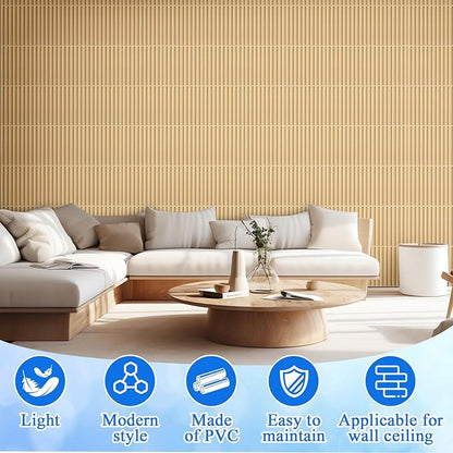 Nuanchu 32 Pcs 3D Slat Wall Panels 12 x 12 Inch PVC Fluted Textured Panel Cuttable Paintable DIY Wall Art Decorative Tiles for Ceiling Studio Bathroom Interior TV Background (Oak)
