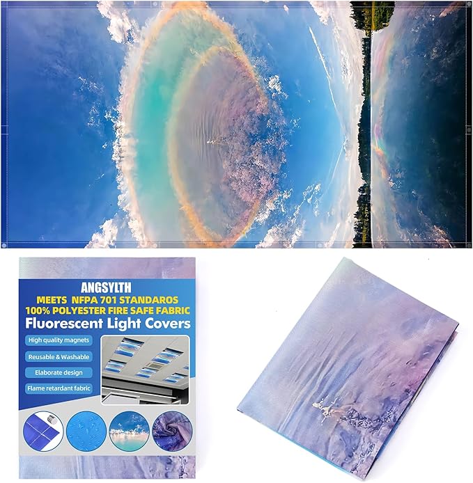Fluorescent Light Covers - Classroom Covers for Ceiling Lights, 1 PCS 4 x 2 Feet Magnetic Light Filters, Classroom, Office Decor (Blue Sky - Rainbow)