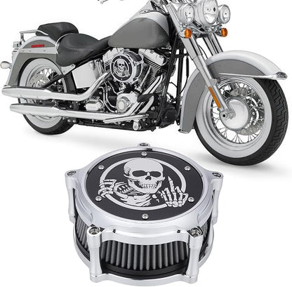 Motorcycle Air Cleaner Skull Style Air Filter with Dustproof Protective Cover Kit for Harley Davidson Touring Trike 2008-16 Softail 2016-17 Dyna 2017 (Chrome)