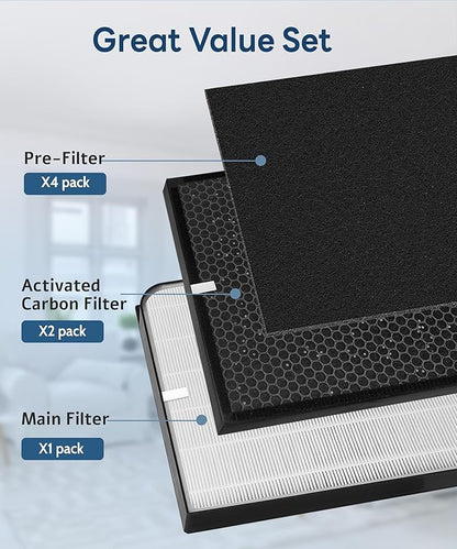 3000/3500 Replacement Filter Compatible with Air doctor 3000/3500 Air Purifi-er, with 1 main filter + 2 Activated Carbon filters + 4 Carbn Pre-Filters