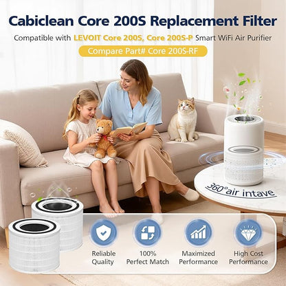 2 Pack Core 200S Replacement Filter, Compatible with LEVOIT Core 200S Core 200S-P Smart WiFi Air Purifier, Compare Part# Core 200S-RF, Core 200S-P, White